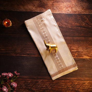 Ivory Striped Cotton Dhoti with Temple Border – Traditional Festive Wear for Boys