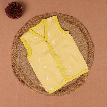 Lemon Green - White Leaf Muslin Jabla