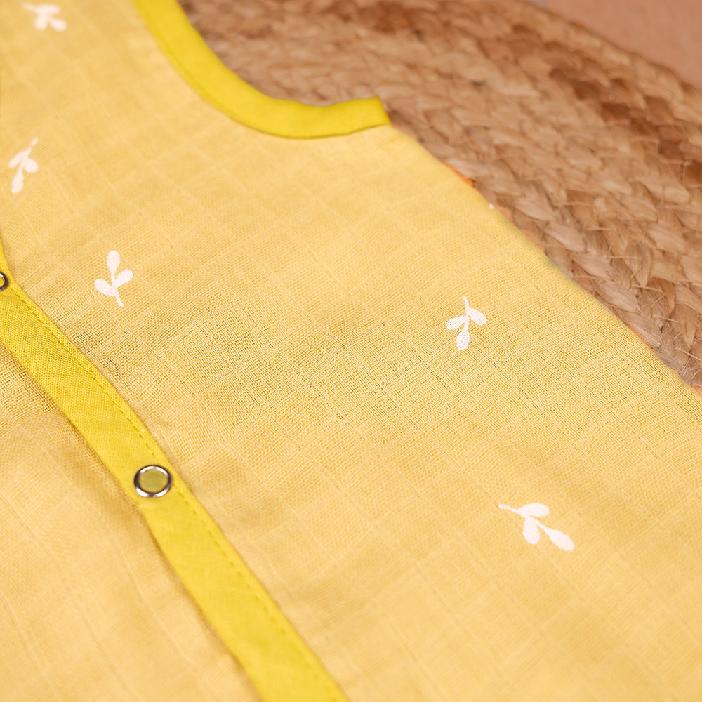 Lemon Green - White Leaf Muslin Jabla