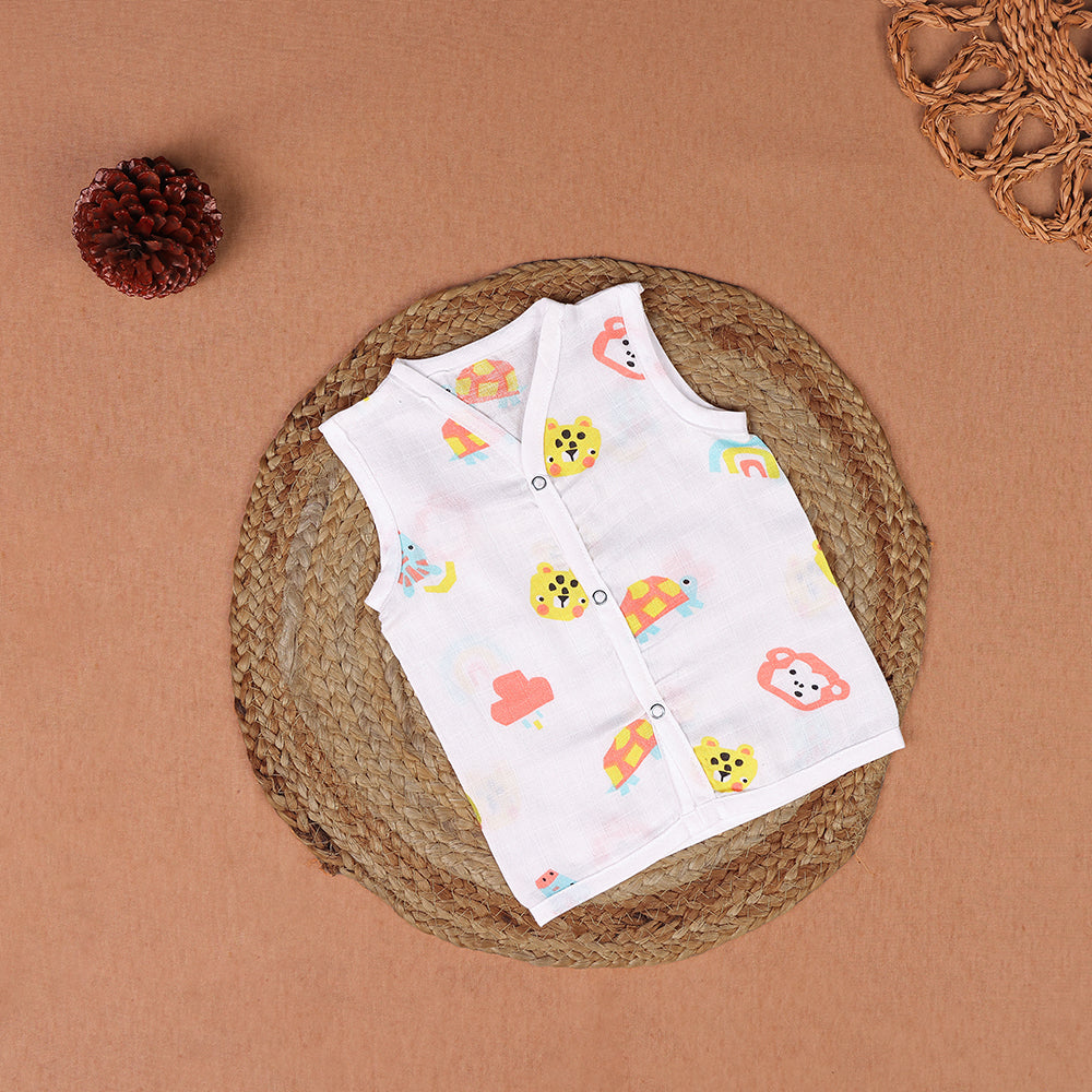 Jungle Fun Muslin Jabla – Pure White