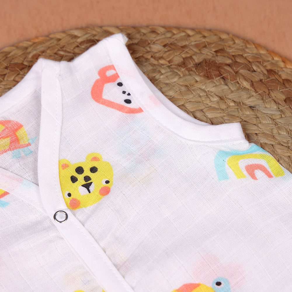 Jungle Fun Muslin Jabla – Pure White