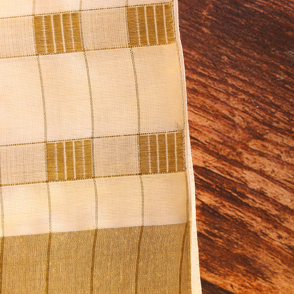 Golden Checkered Zari Border Cotton Dhoti