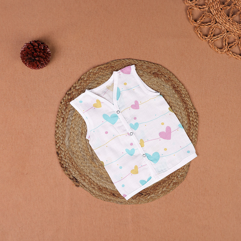Rainbow Hearts Muslin Jabla – Pure White