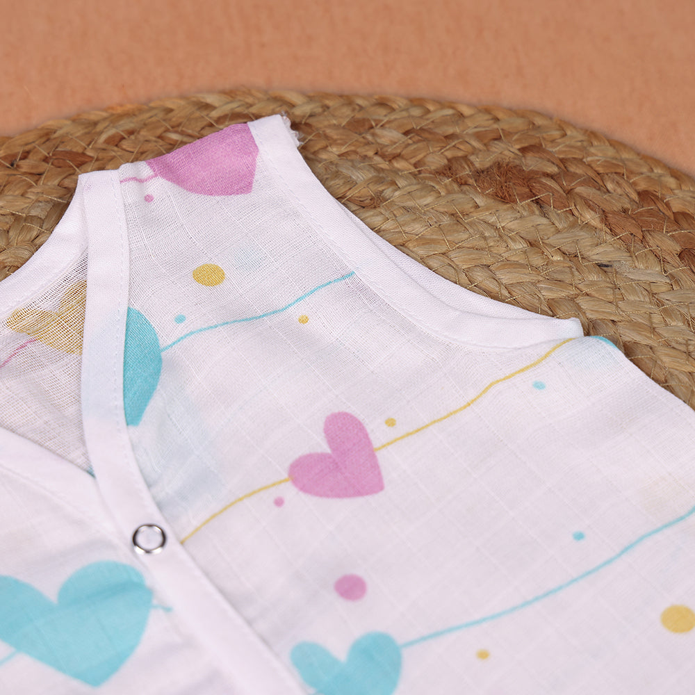 Rainbow Hearts Muslin Jabla – Pure White