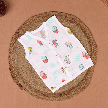 Cute Cactus Muslin Jabla – Pure White