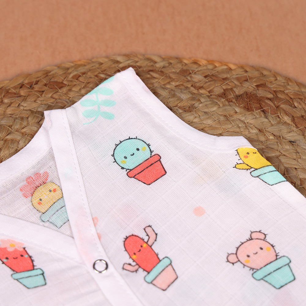 Cute Cactus Muslin Jabla – Pure White