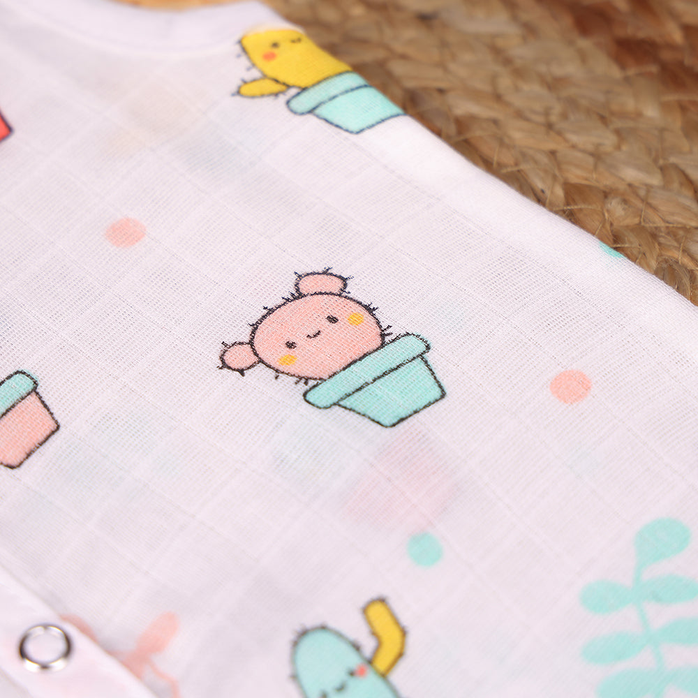Cute Cactus Muslin Jabla – Pure White