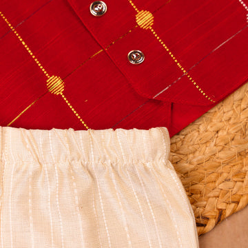 Red Raw Silk Ethnic Vest & Pant Set