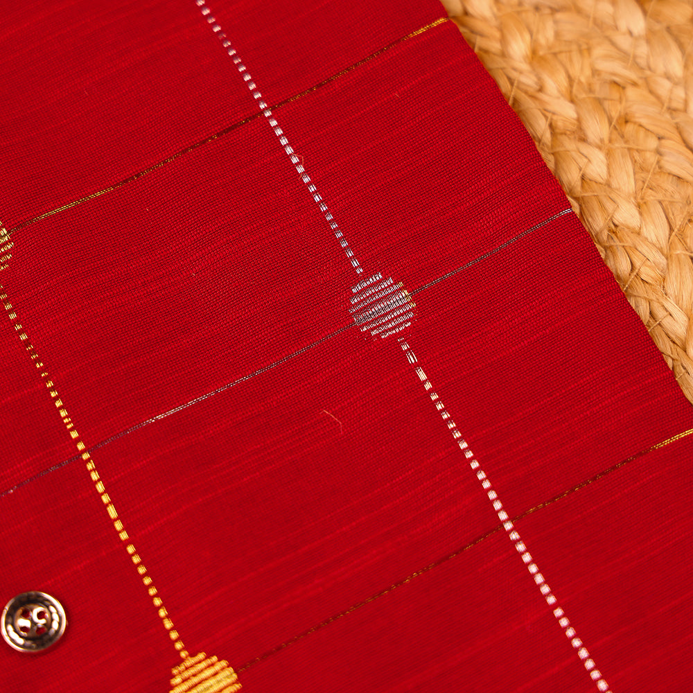 Red Raw Silk Ethnic Vest & Pant Set