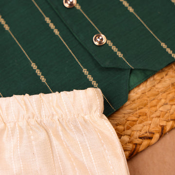 Bottle Green Raw Silk Ethnic Vest & Pant Set