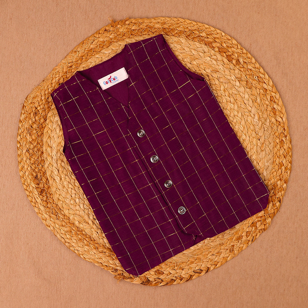 Deep Purple Raw Silk Ethnic Vest & Pant Set