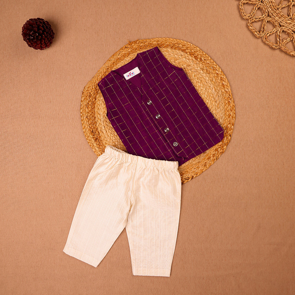 Deep Purple Raw Silk Ethnic Vest & Pant Set
