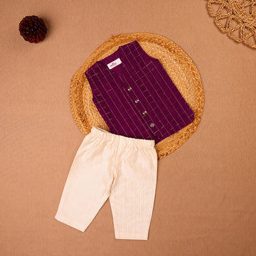 Deep Purple Raw Silk Ethnic Vest & Pant Set