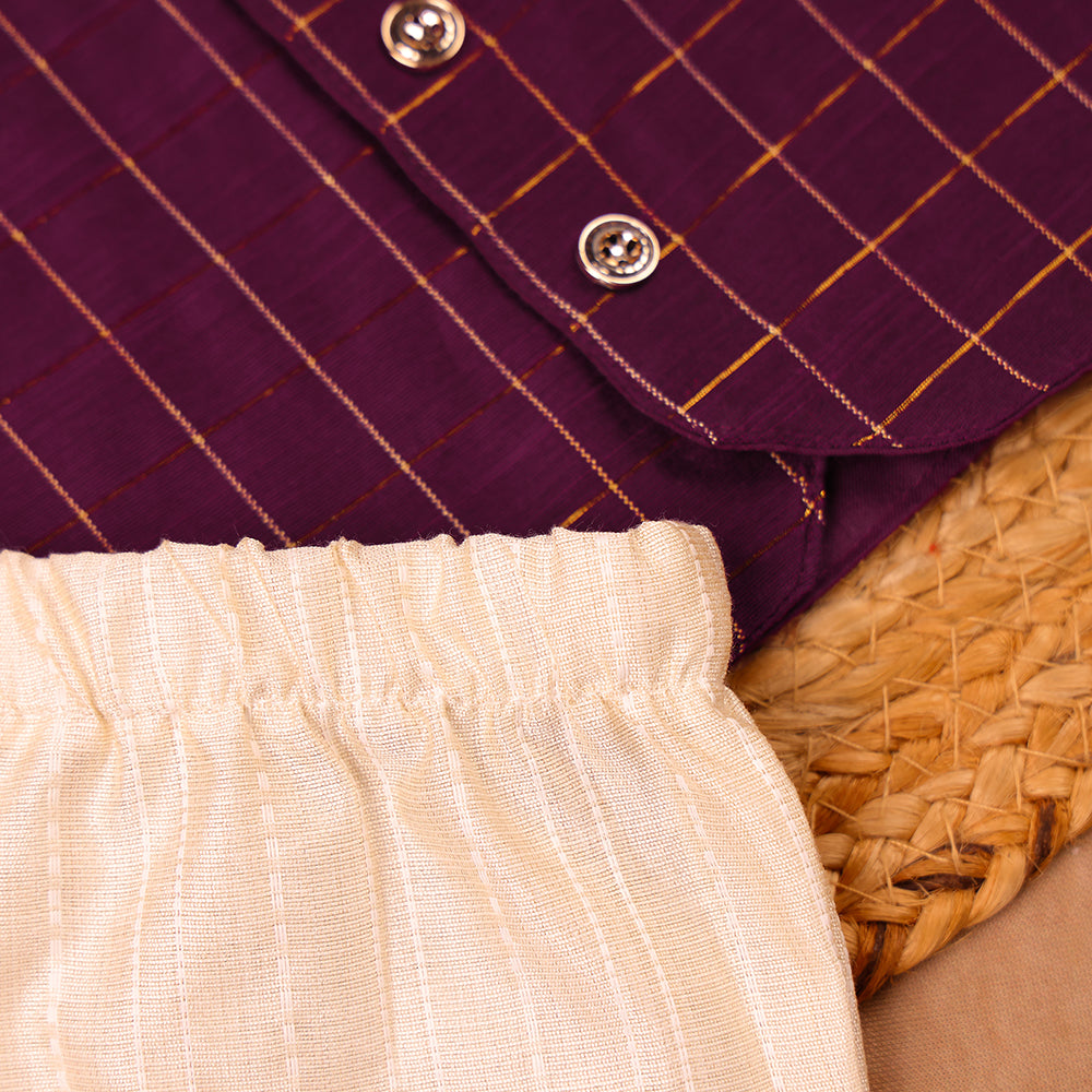 Deep Purple Raw Silk Ethnic Vest & Pant Set