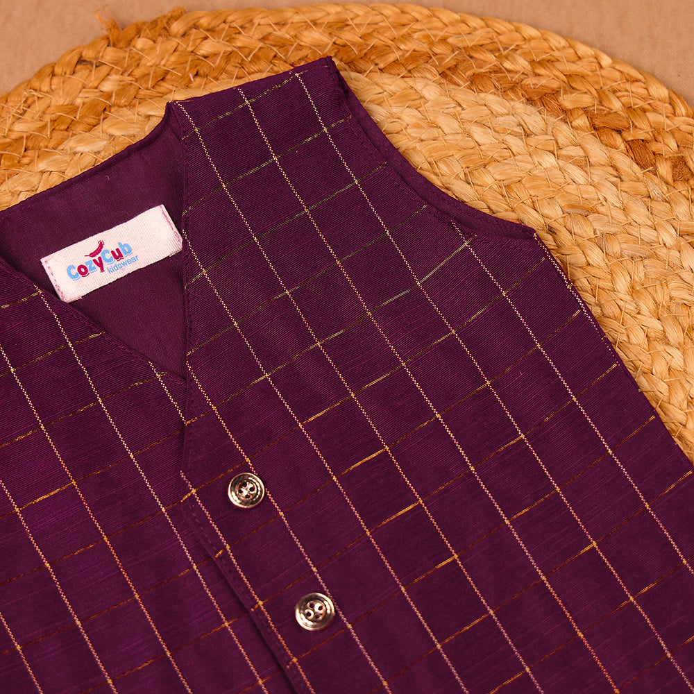 Deep Purple Raw Silk Ethnic Vest & Pant Set