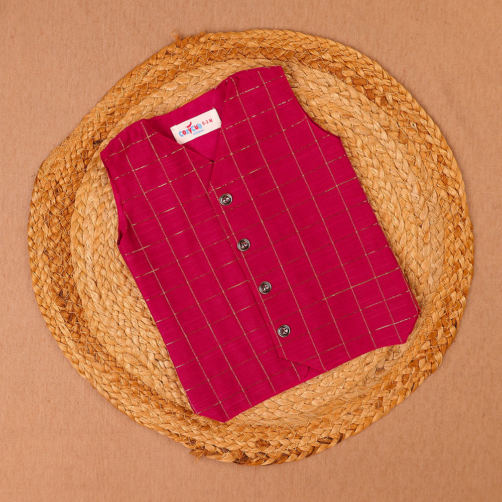 Fuchsia Raw Silk Ethnic Vest & Pant Set