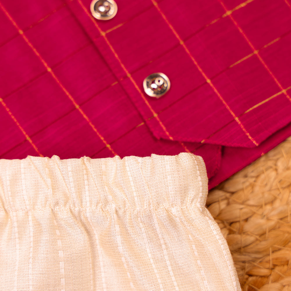 Fuchsia Raw Silk Ethnic Vest & Pant Set