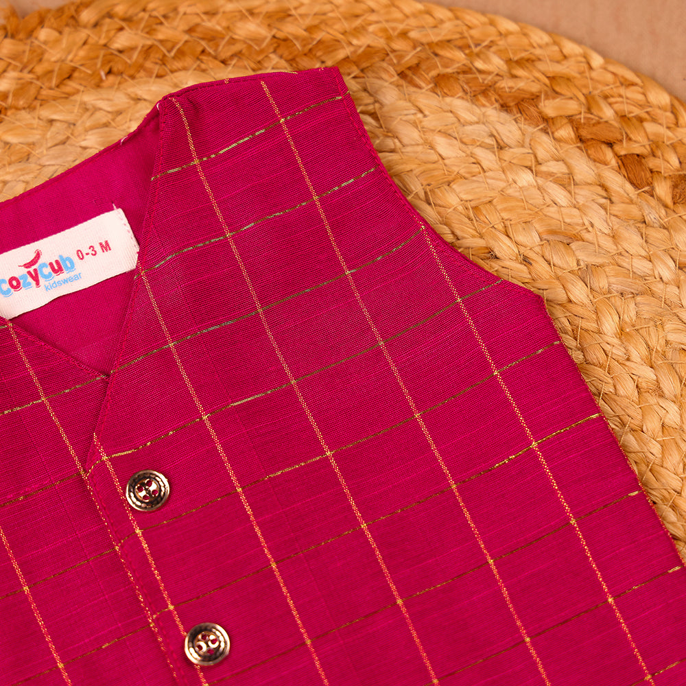 Fuchsia Raw Silk Ethnic Vest & Pant Set
