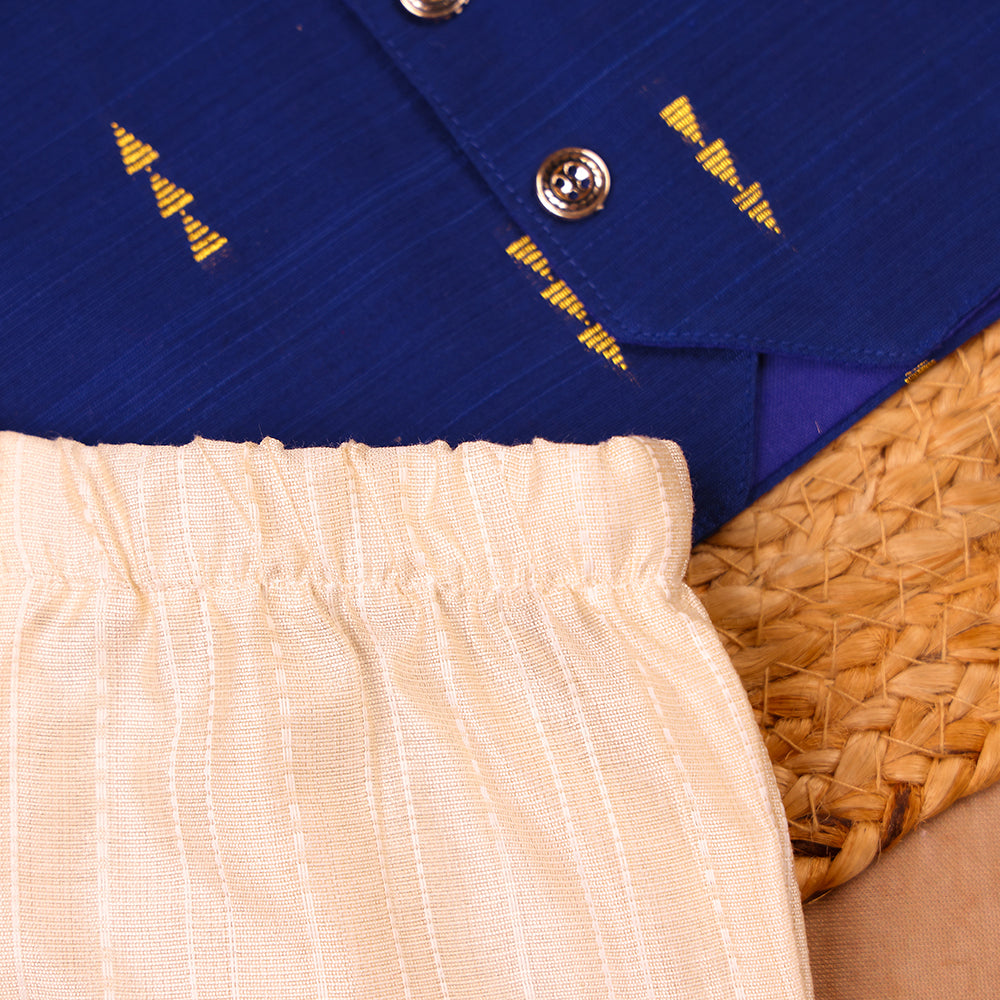 Navy Blue Raw Silk Ethnic Vest & Pant Set