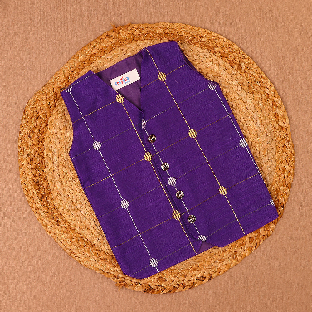 Royal Blue Raw Silk Ethnic Vest & Pant Set
