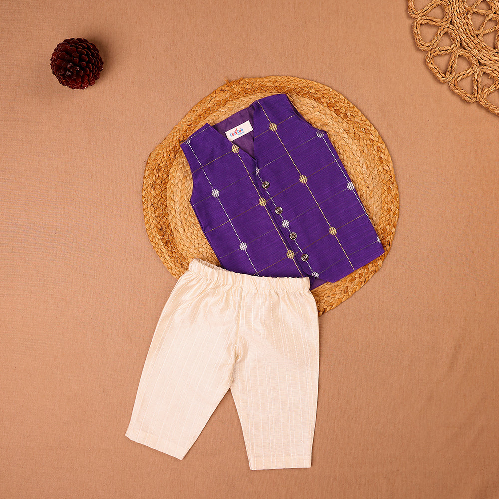 Royal Blue Raw Silk Ethnic Vest & Pant Set