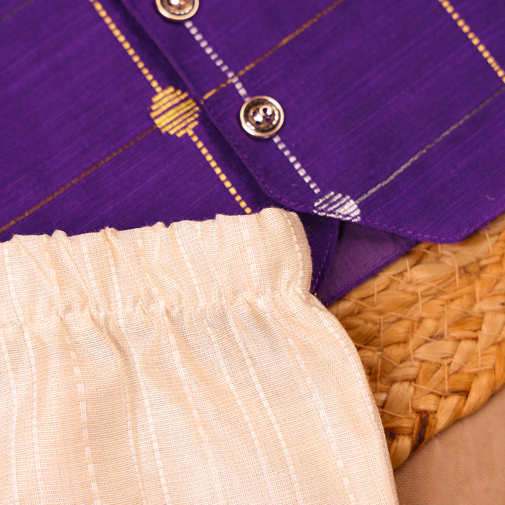 Royal Blue Raw Silk Ethnic Vest & Pant Set