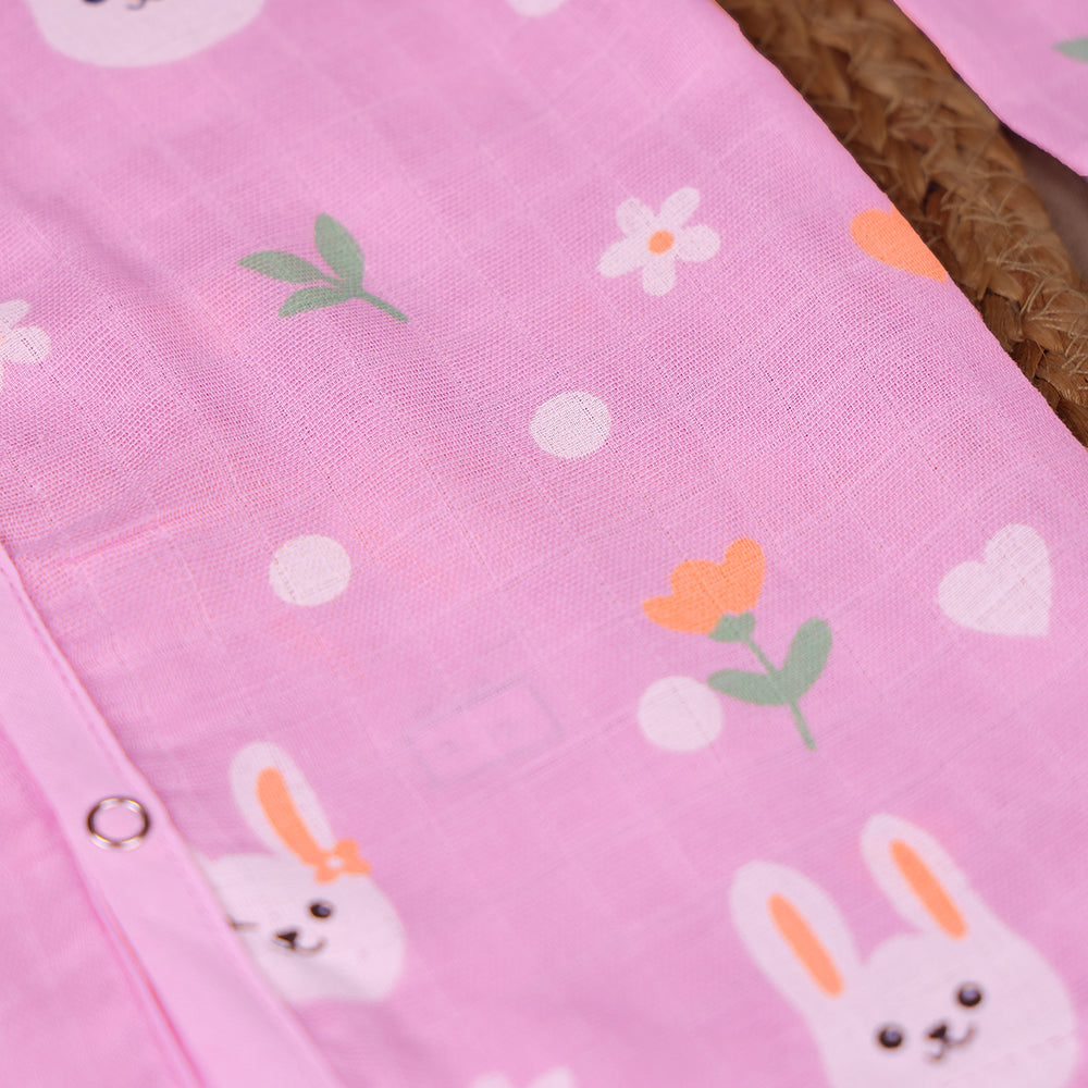Cozy Bunny Muslin Night Suit Set – Pink