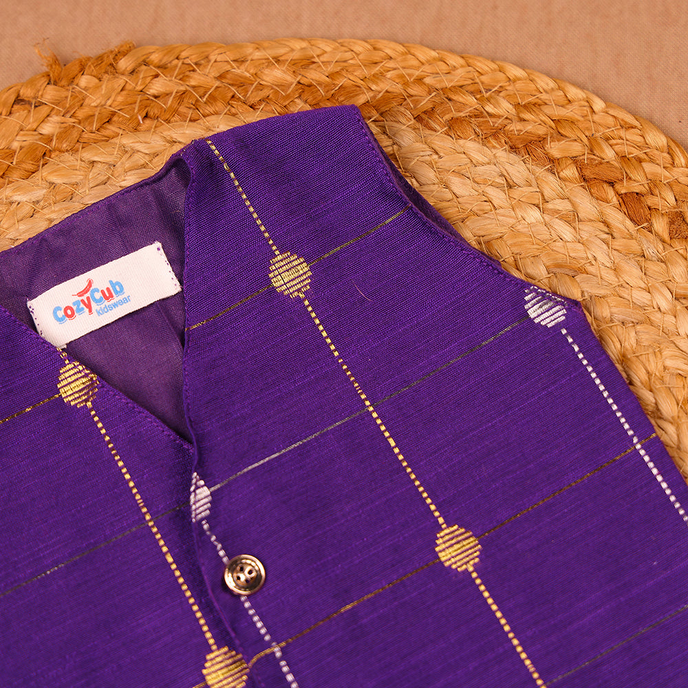Royal Blue Raw Silk Ethnic Vest & Pant Set