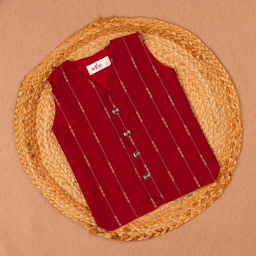 Maroon Raw Silk Ethnic Vest & Pant Set