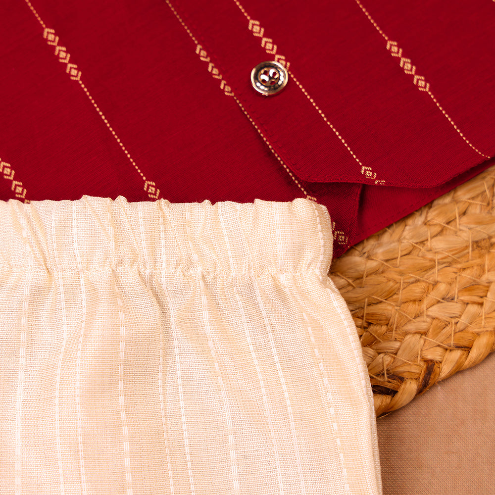 Maroon Raw Silk Ethnic Vest & Pant Set