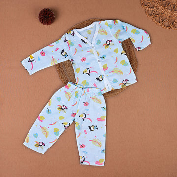 Tropical Toucan Muslin Night Suit Set – Sky Blue