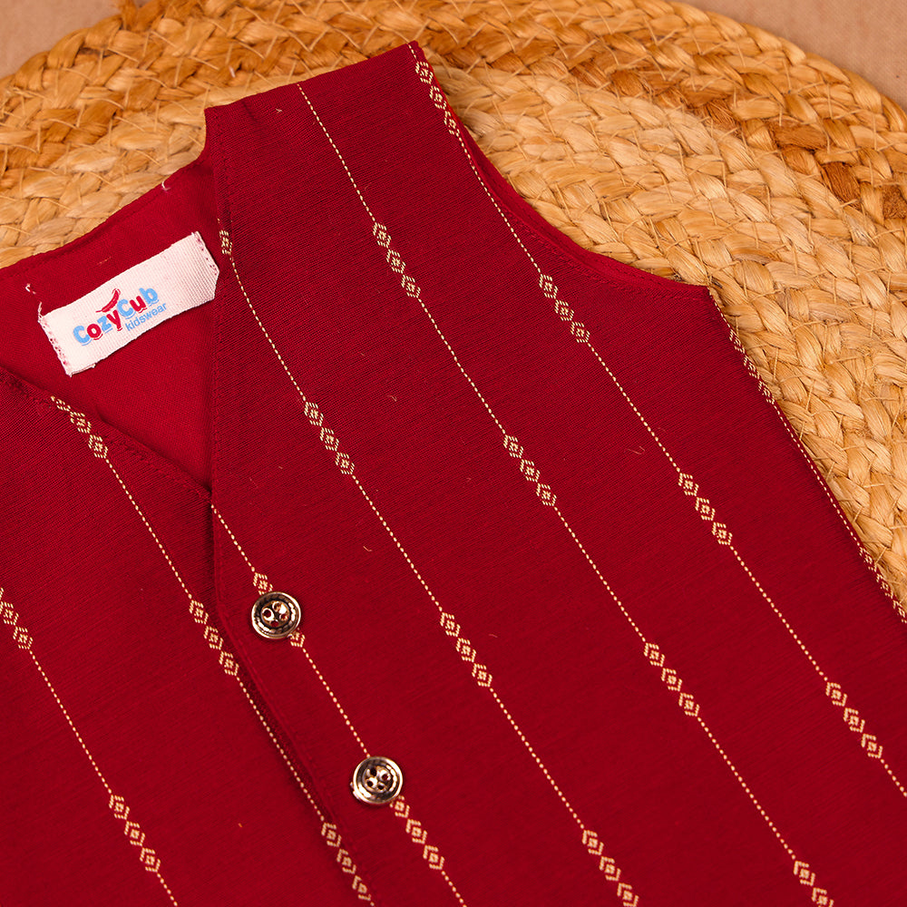 Maroon Raw Silk Ethnic Vest & Pant Set