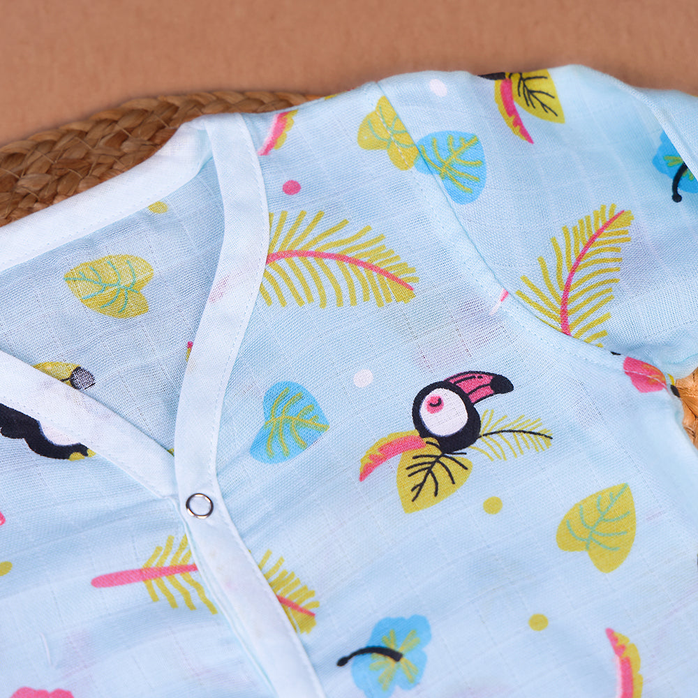 Tropical Toucan Muslin Night Suit Set – Sky Blue