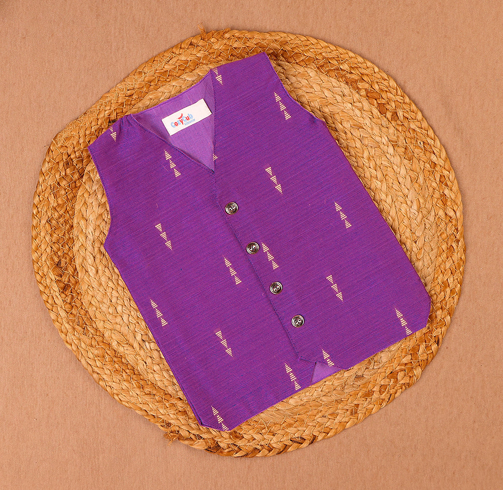 Purple Raw Silk Ethnic Vest & Pant Set