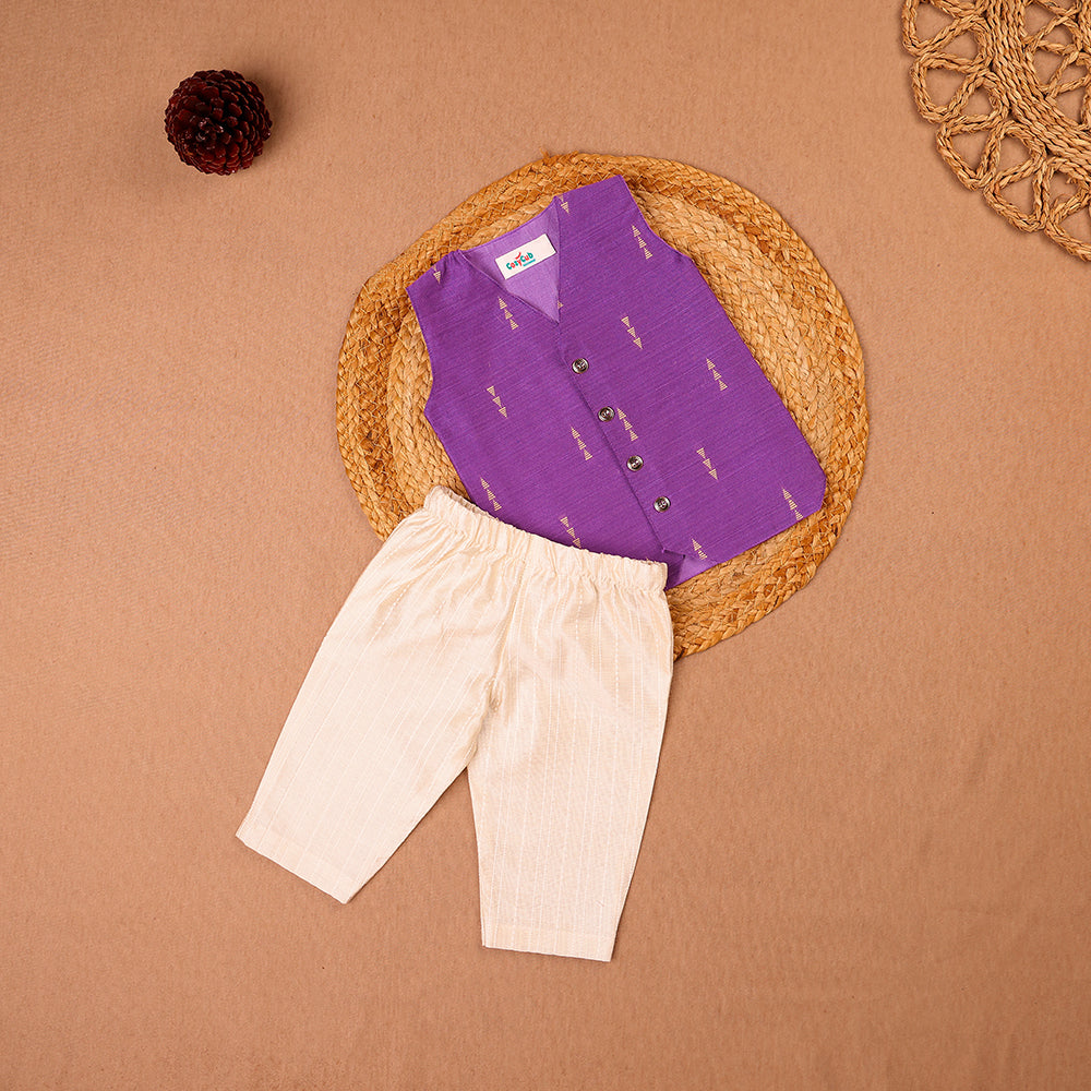 Purple Raw Silk Ethnic Vest & Pant Set