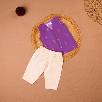 Purple Raw Silk Ethnic Vest & Pant Set