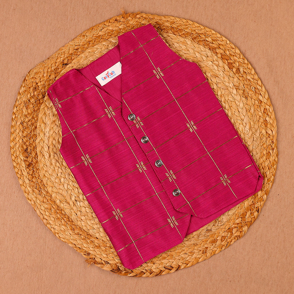 Magenta Raw Silk Ethnic Vest & Pant Set
