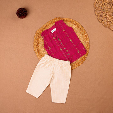 Magenta Raw Silk Ethnic Vest & Pant Set