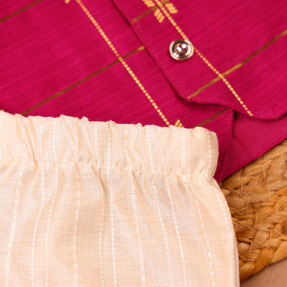 Magenta Raw Silk Ethnic Vest & Pant Set