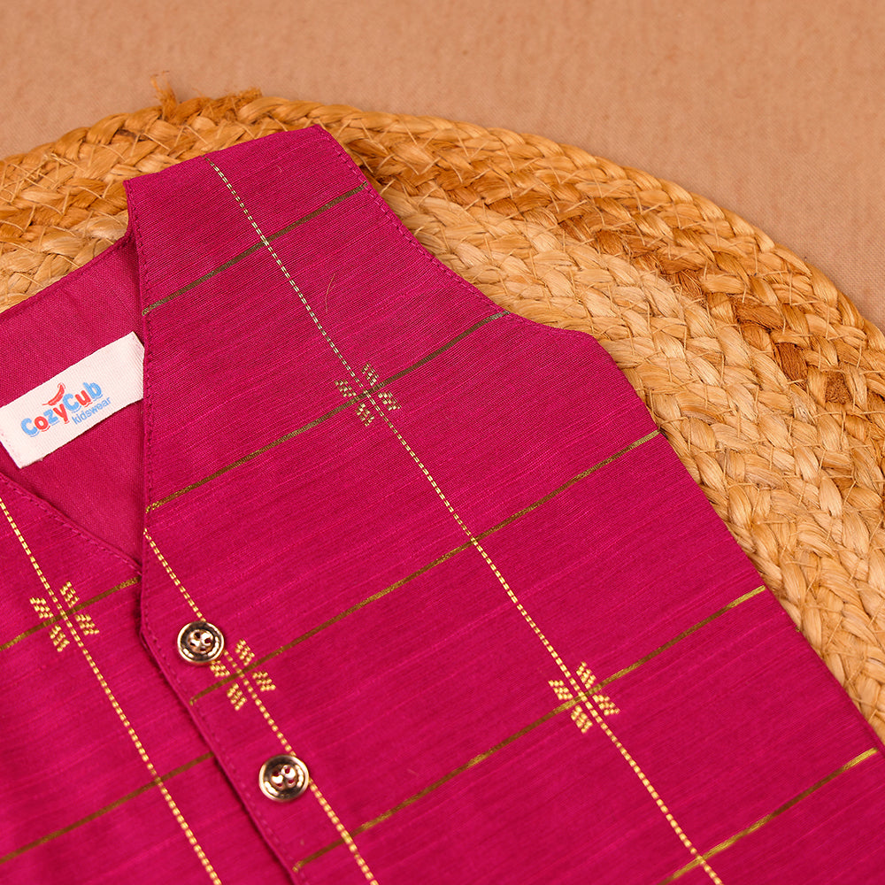 Magenta Raw Silk Ethnic Vest & Pant Set