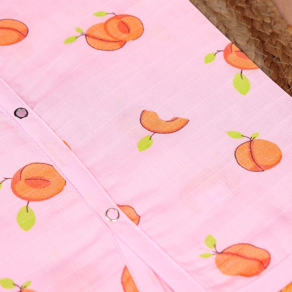 Pink Peach Fruit Print Muslin Sleeveless Coord Set