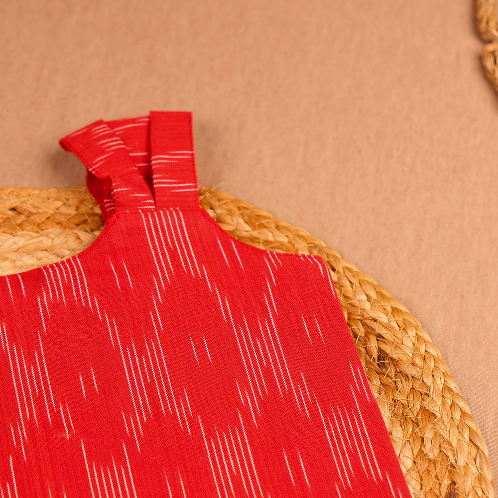 Red Ikkat Top & Purple Ikkat Pleated Skirt Set