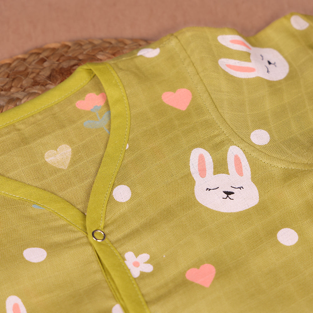 Bunny Love Muslin Night Suit Set – Olive Yellow