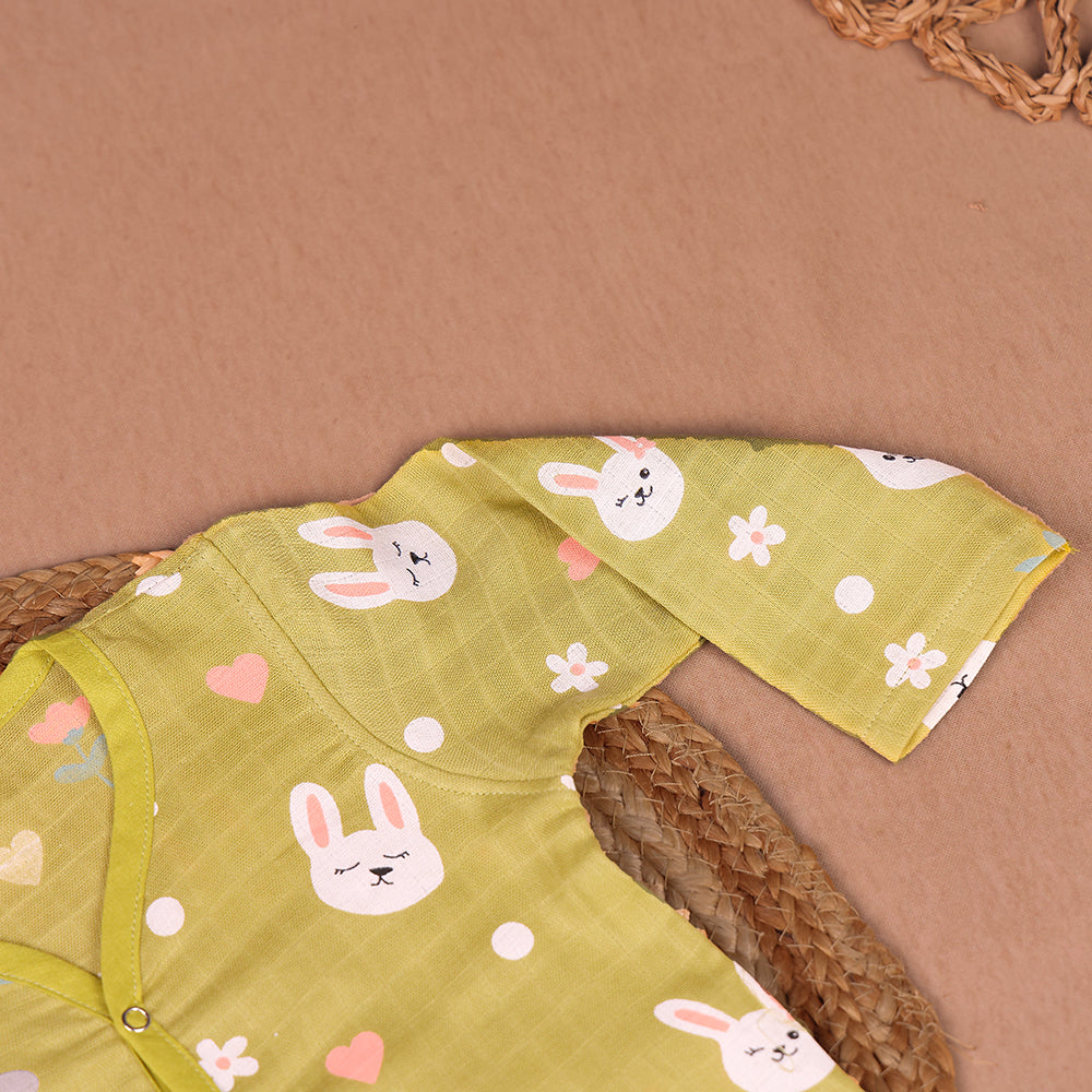 Bunny Love Muslin Night Suit Set – Olive Yellow