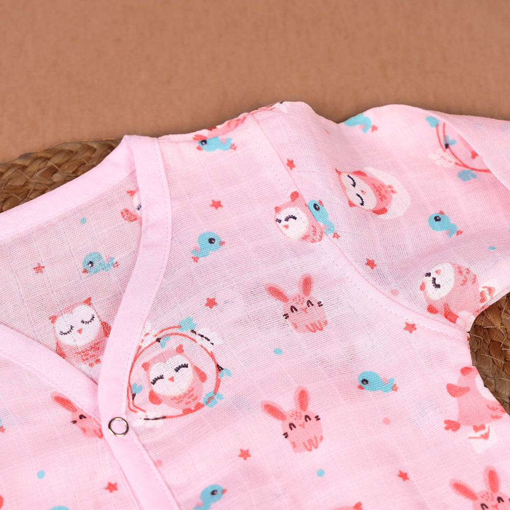 Forest Friends Muslin Night Suit Set – Soft Pink