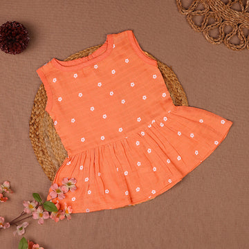 Peach Daisy Muslin Frock