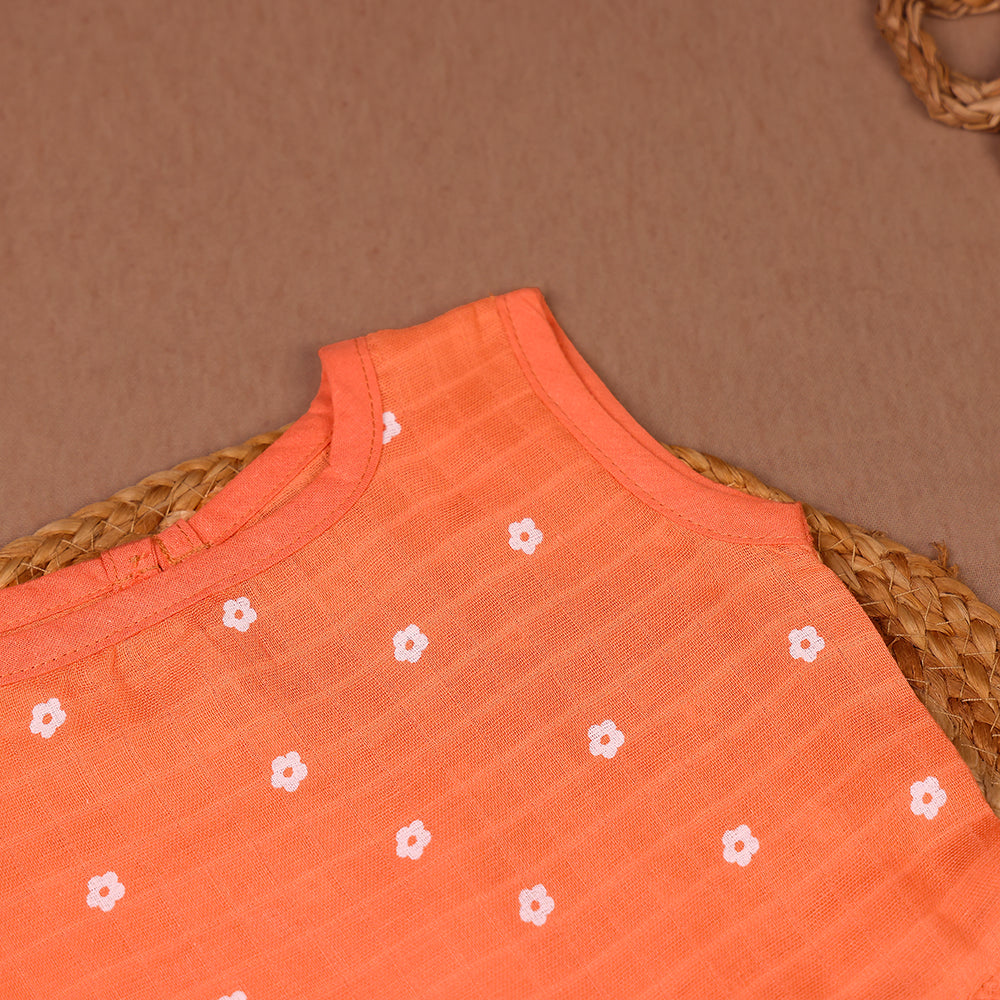 Peach Daisy Muslin Frock