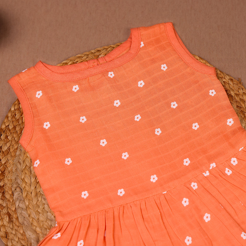 Peach Daisy Muslin Frock