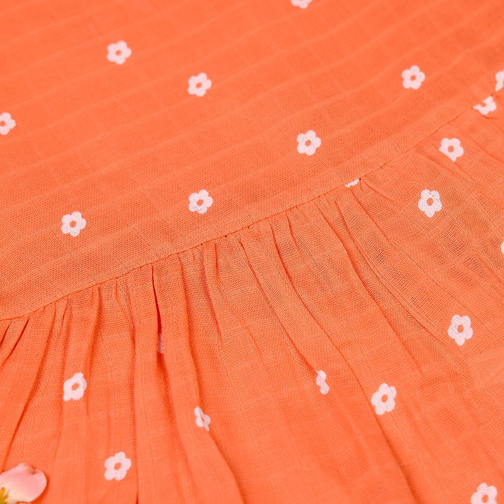 Peach Daisy Muslin Frock