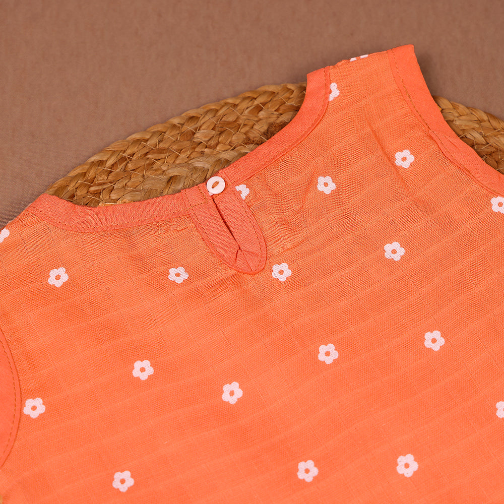 Peach Daisy Muslin Frock